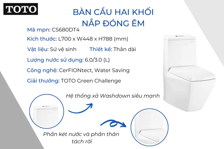 Bồn cầu vệ sinh 2 khối tiết kiệm nước