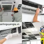 Kỹ thuật viên Thợ Miền Nam đang tháo máy lạnh cho khách hàng dịch vụ điện lạnh Thợ Miền Nam