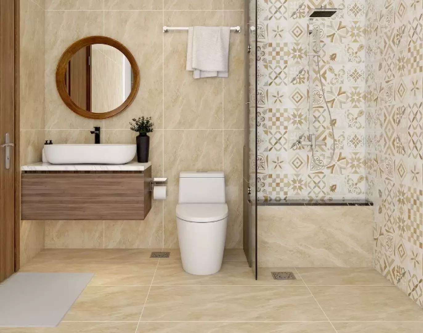 Hình ảnh gạch ốp tường nhà vệ sinh mosaic màu xanh biển tươi mát