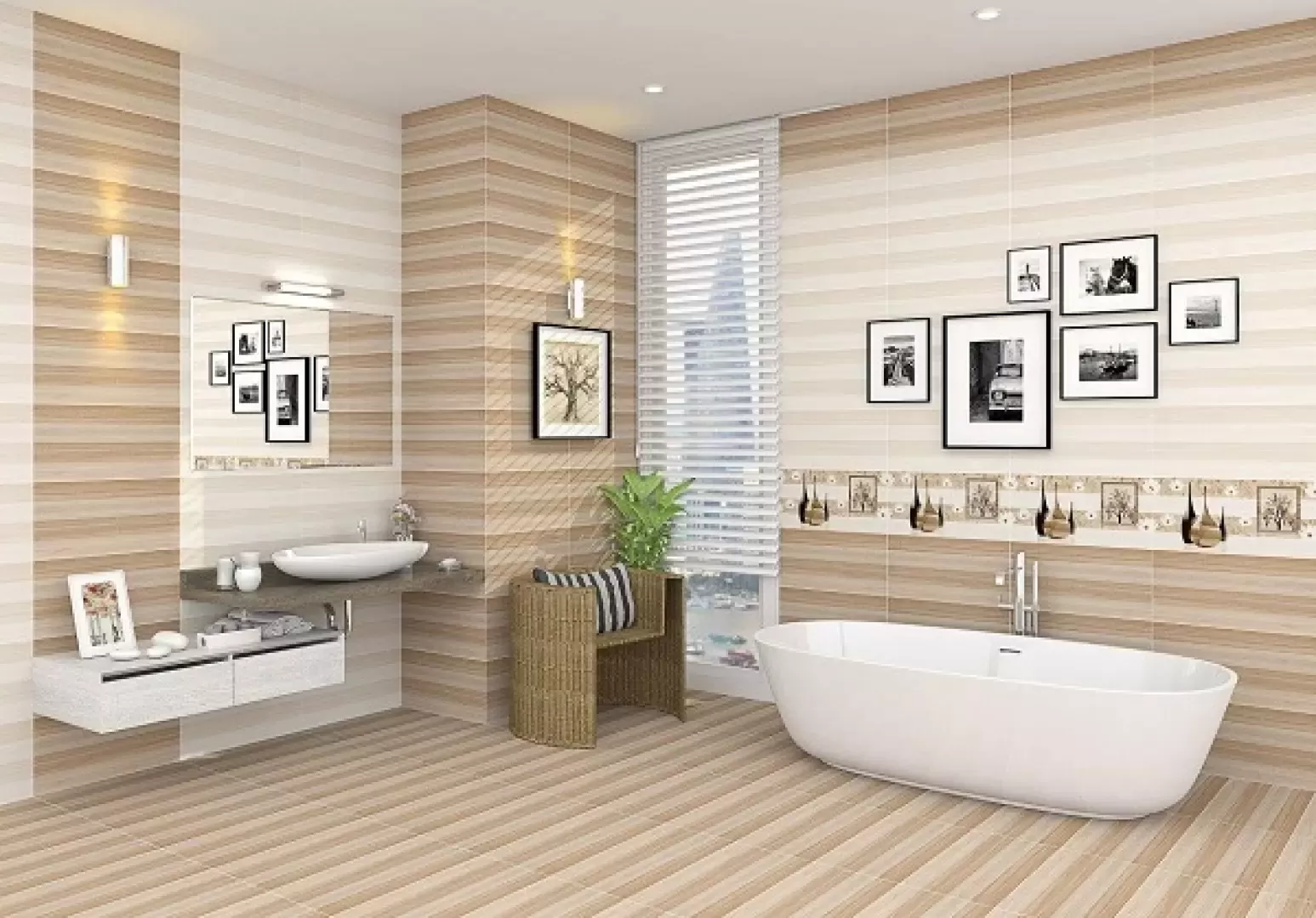 Hình ảnh gạch ốp tường nhà vệ sinh 3D hình sỏi tự nhiên