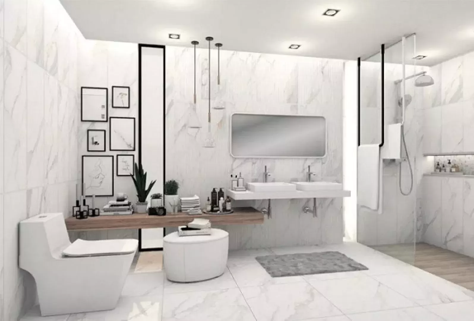 Hình ảnh gạch ốp tường nhà vệ sinh kích thước 30x60cm cho phòng tắm nhỏ