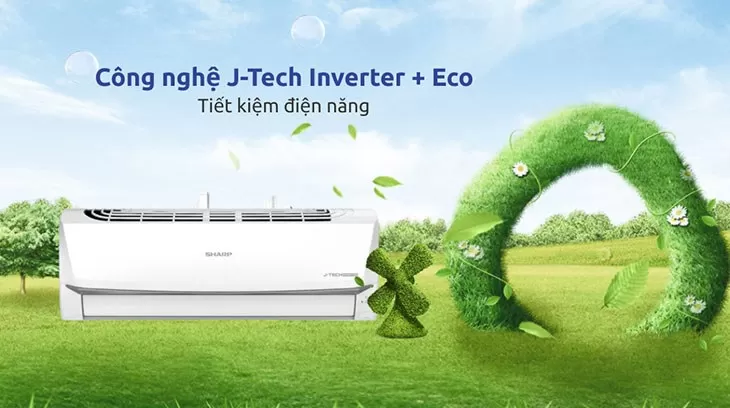 Máy lạnh Sharp Inverter 1 HP AH-X10ZEW: Tiết kiệm điện năng vượt trội với công nghệ J-Tech Inverter.