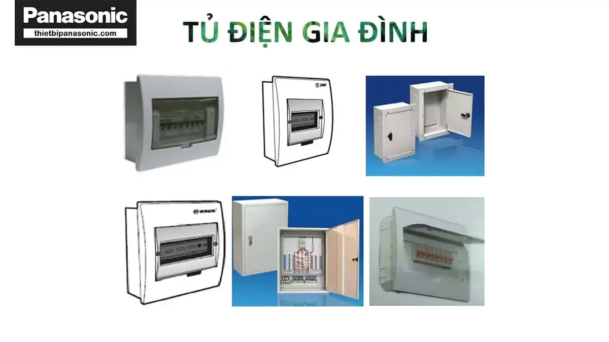 Hình ảnh tủ điện gia đình với các thiết bị bên trong, minh họa khái niệm tủ điện gia đình và các thành phần cơ bản, được lắp đặt bởi Thợ Miền Nam