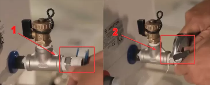 Bạn tiến hành vặn van an toàn vào van xả với một lực vừa phải.