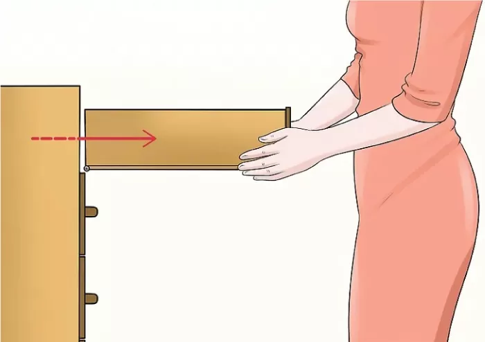 Kéo thẳng ngăn kéo tủ ray bánh xe ra khỏi tủ
