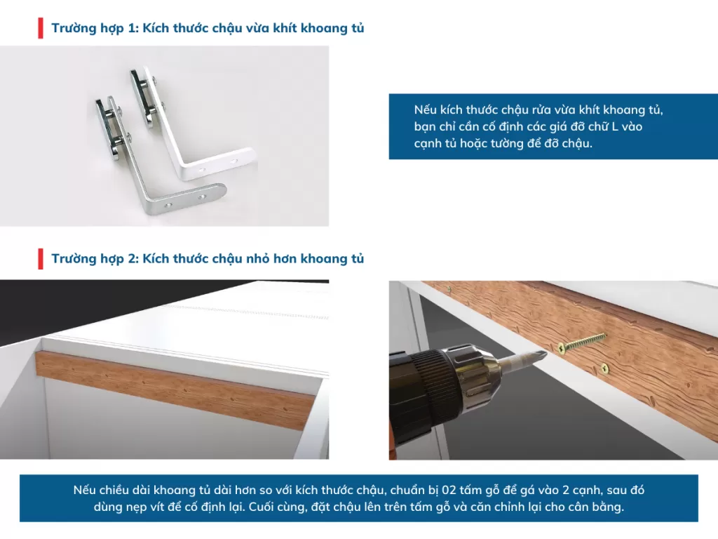 Lắp đặt khung gia cố chậu rửa bát âm bàn đá đảm bảo chắc chắn