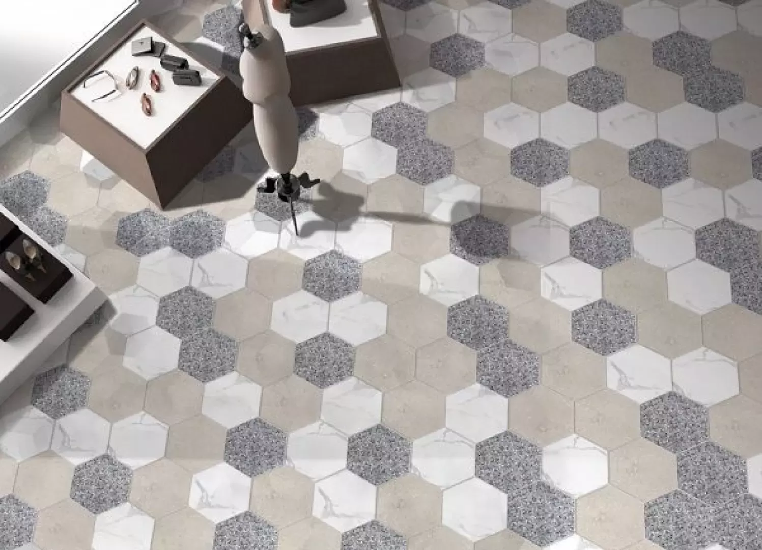 Gạch mosaic ốp nhà vệ sinh hình lục giác
