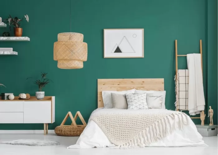 Phòng ngủ màu xanh cổ vịt cá tính và ấn tượng