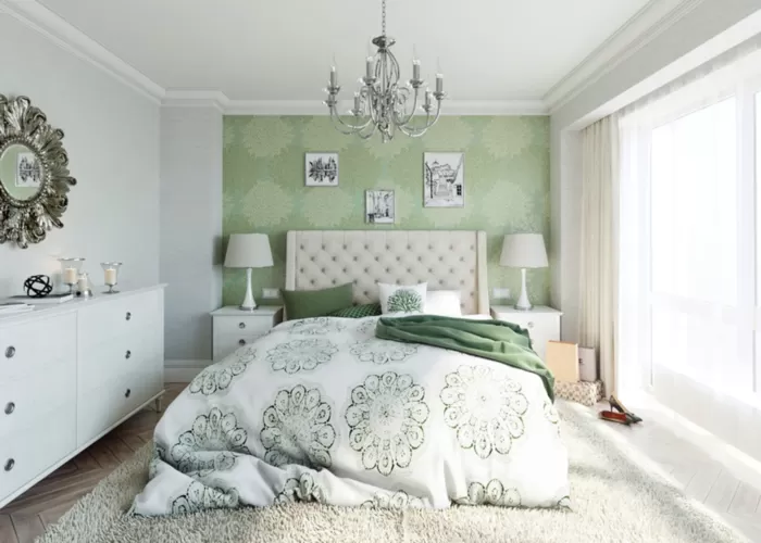 Phòng ngủ màu xanh bạc hà tươi mát và trẻ trung