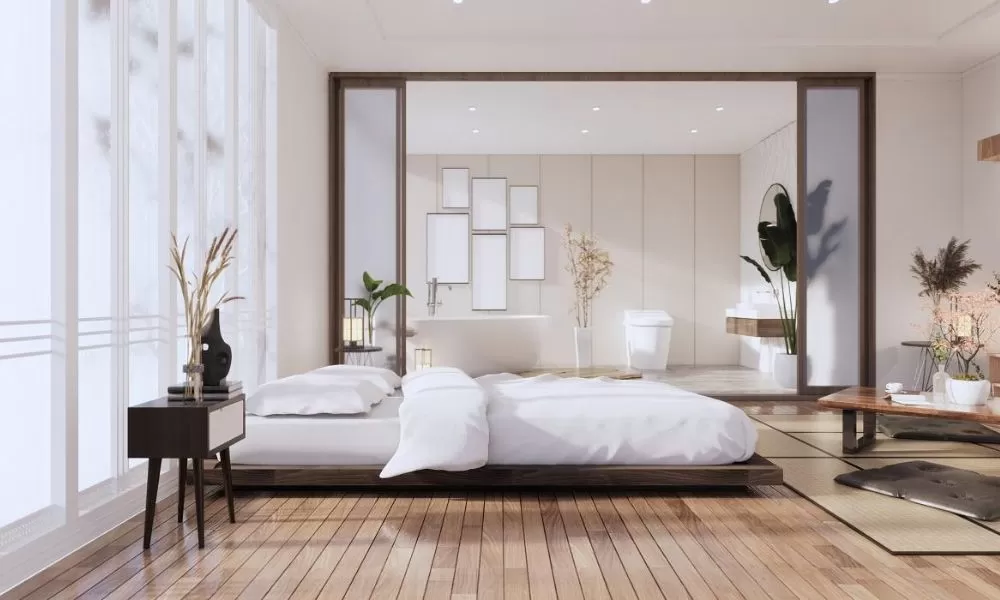 Phòng ngủ 9m2 phong cách tối giản với gam màu trắng kem nhẹ nhàng, bố trí nội thất gọn gàng và khoa học.