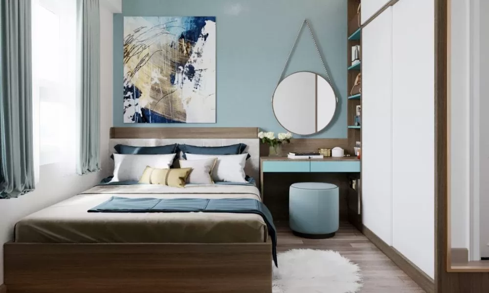 Phòng ngủ 9m2 phong cách Tropical tận hưởng không gian thư giãn với màu sắc tươi sáng, ánh sáng tự nhiên và cửa sổ kính rộng lớn.