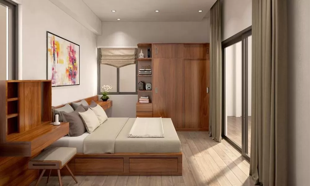 Phòng ngủ 9m2 phong cách hiện đại tận dụng tối đa ánh sáng tự nhiên, tạo không gian thoáng đãng và tràn đầy năng lượng.